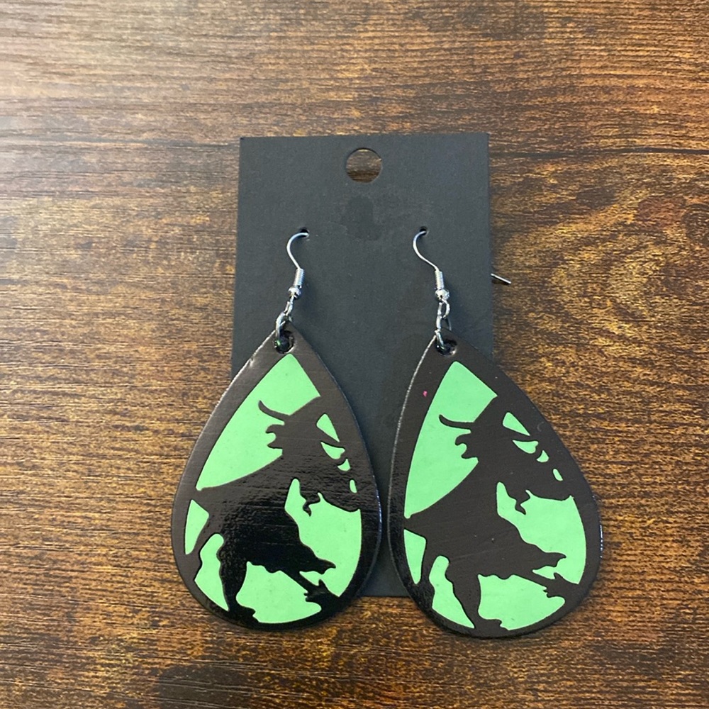 Glow in the Dark Leather Witch Earrings